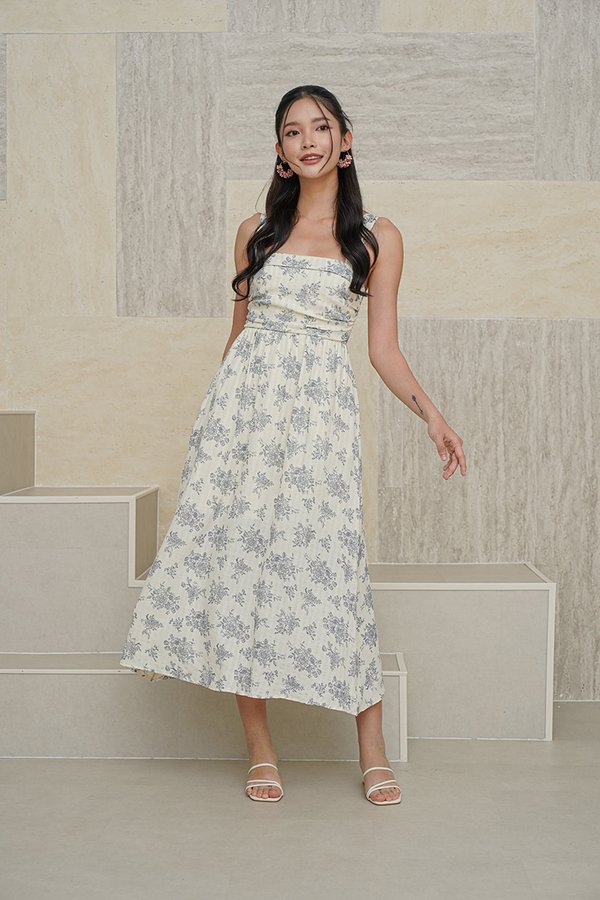 Swan in Porcelain Tonal Stripes Maxi Dress Blue