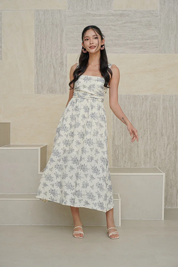 Swan in Porcelain Tonal Stripes Maxi Dress Blue