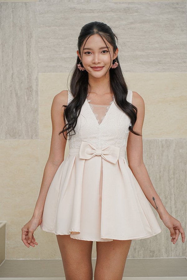 Swan Around Town Lace Satin Ivory Dress Champagne Pink