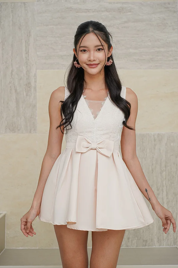 Swan Around Town Lace Satin Ivory Dress Champagne Pink