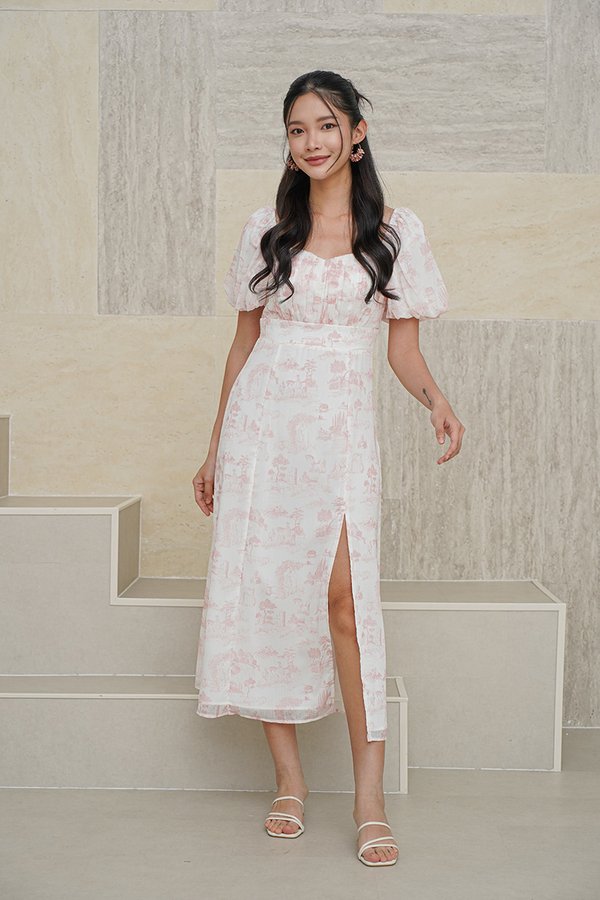 Nature's Bounty Toile Padded Midi Dress Pink