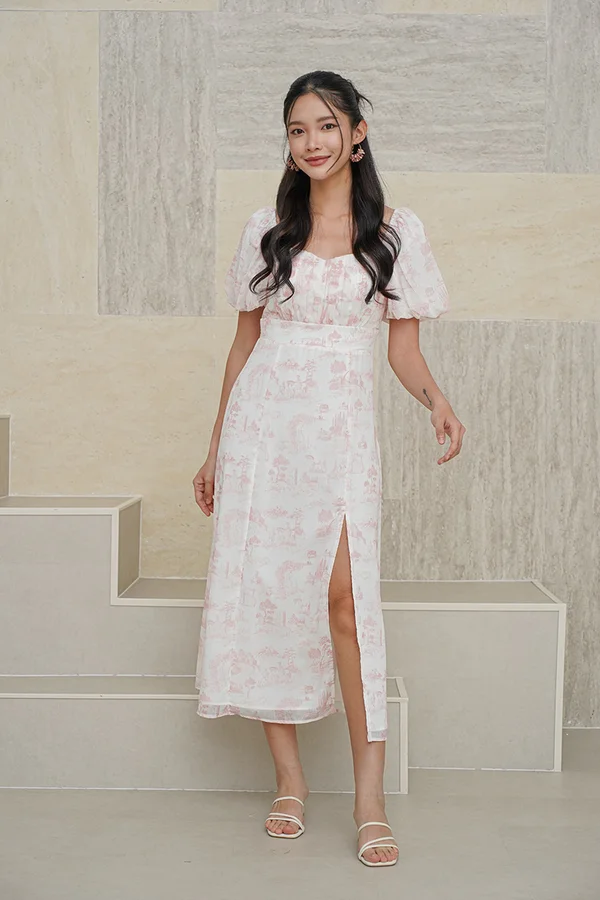 Nature's Bounty Toile Padded Midi Dress Pink