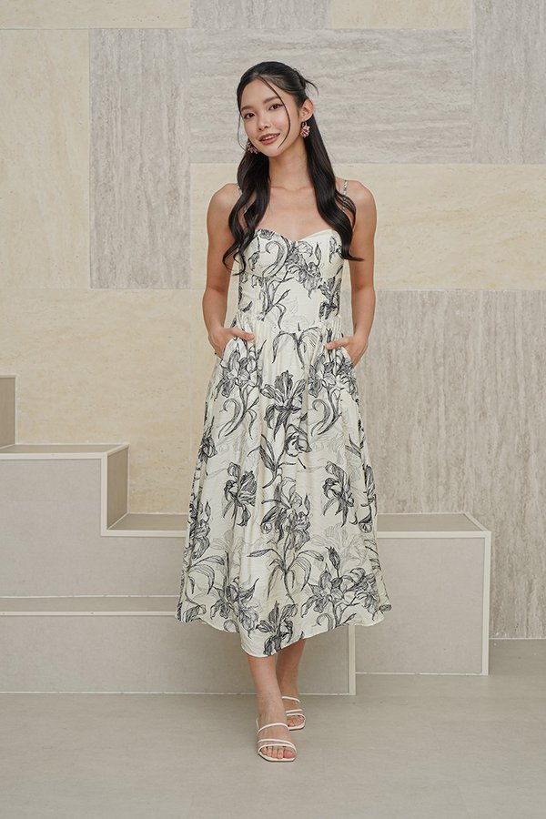 French Foliage Riviera Padded Maxi Dress Black