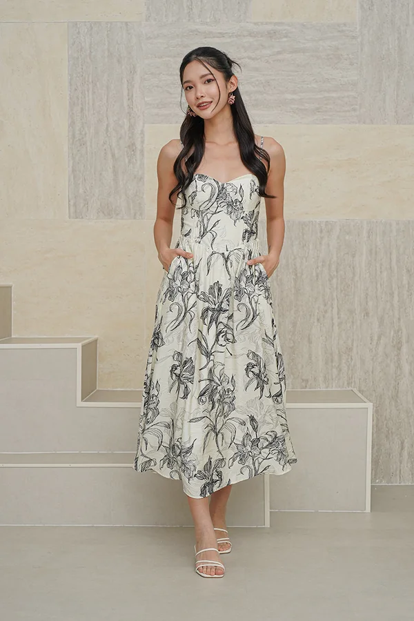 French Foliage Riviera Padded Maxi Dress Black