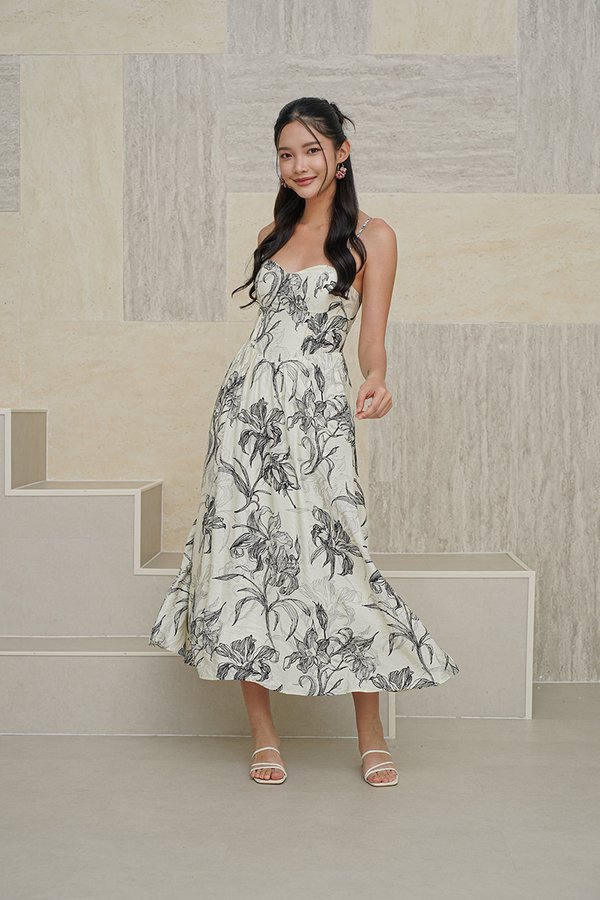 French Foliage Riviera Padded Maxi Dress Black