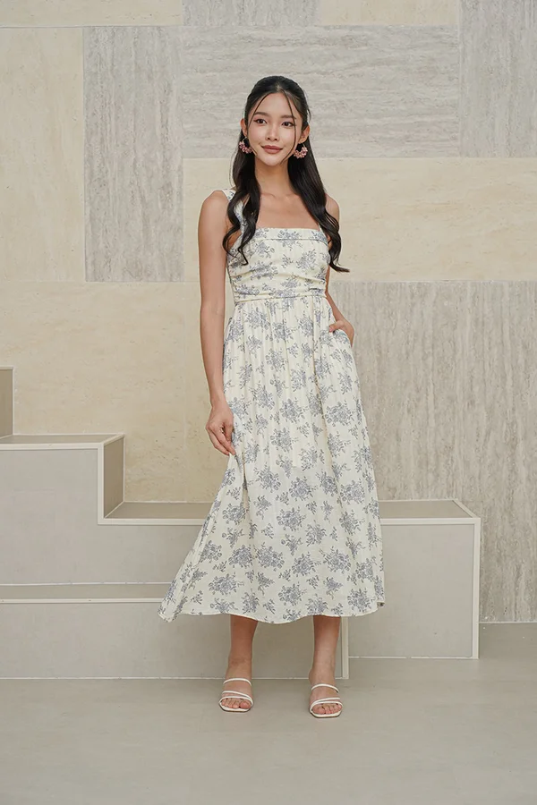 Swan in Porcelain Tonal Stripes Maxi Dress Blue