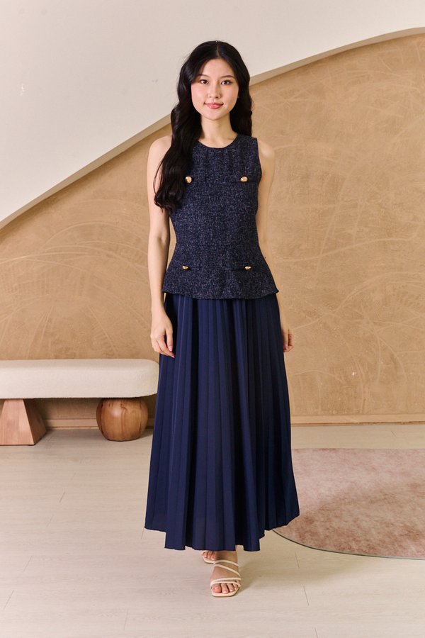 Something Blue Something Boucle Pleat Hybrid Maxi Dress