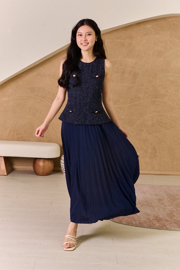 Something Blue Something Boucle Pleat Hybrid Maxi Dress