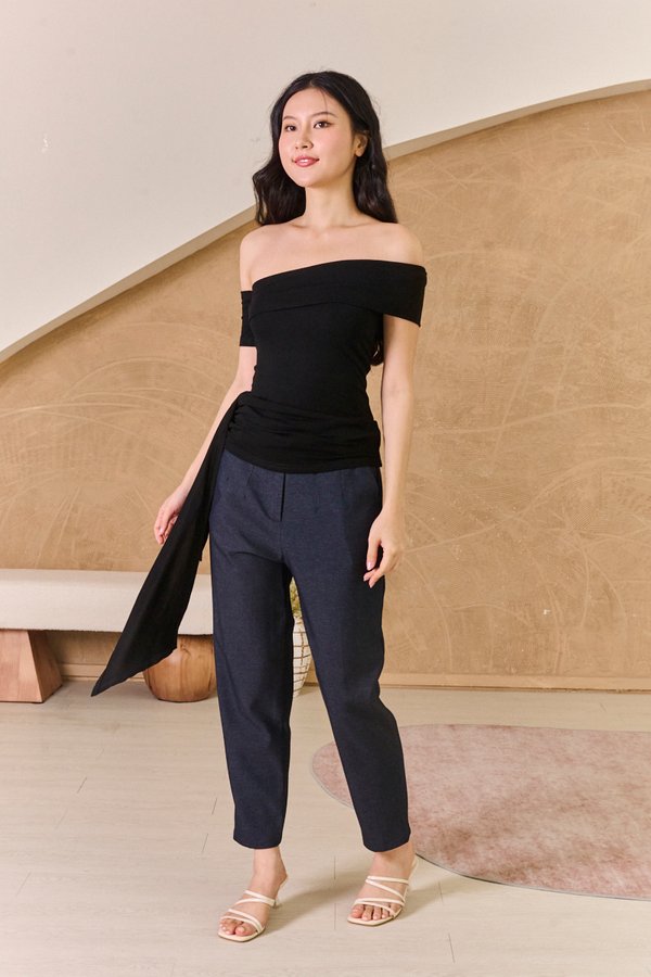 Drapefully One Sided Cascade Hem Tee Black