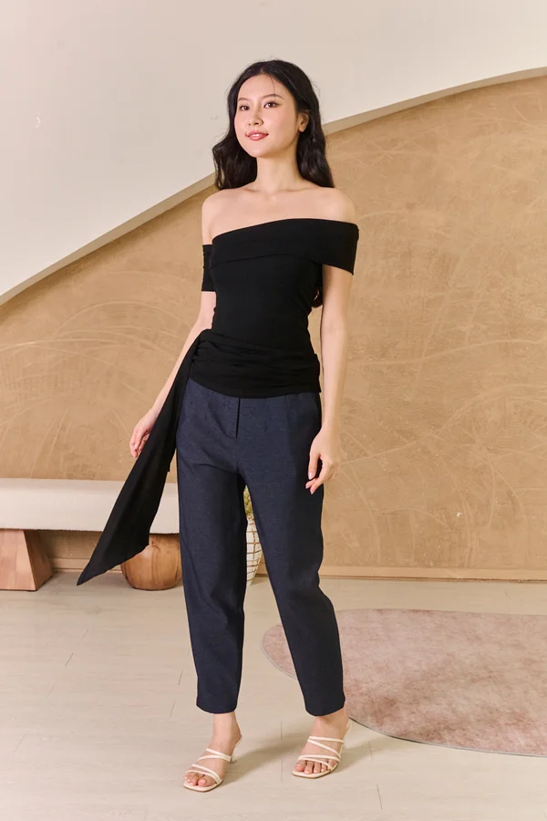 Drapefully One Sided Cascade Hem Tee Black