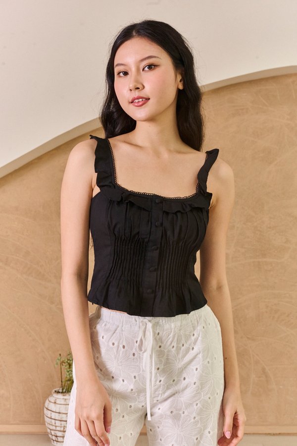 Pintucked Thoughts Padded Top Black