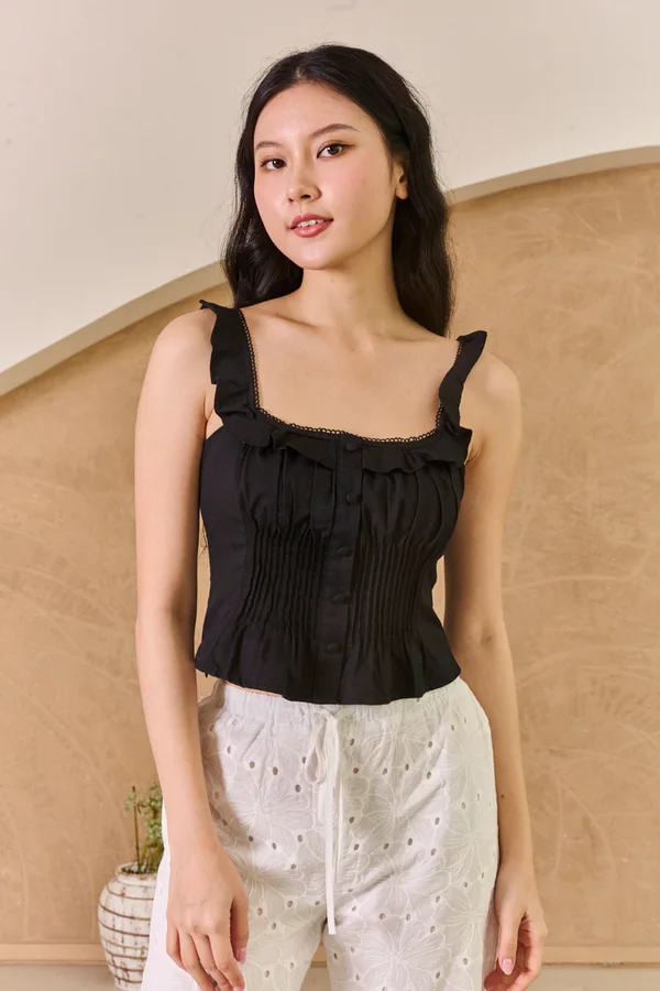 Pintucked Thoughts Padded Top Black