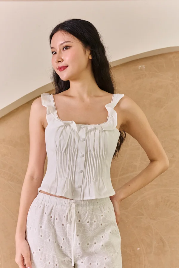 Pintucked Thoughts Padded Top White