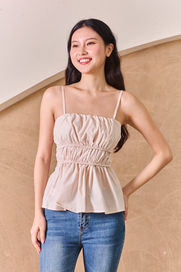 Scrunched Lineup Gathered Top Ecru