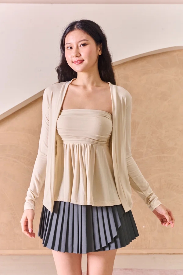 Ins and Outs Padded Tube Cardigan Set Cream