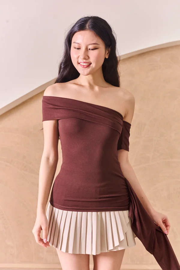 Drapefully One Sided Cascade Hem Tee Brown