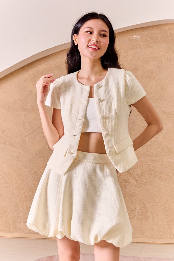 Ivory Luxe Tweed Bubbled Skirt