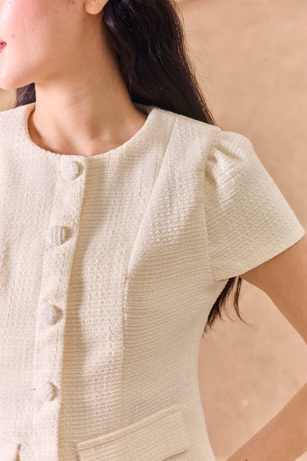 Ivory Luxe Tweed Peplum Waistcoat Top