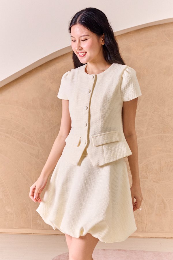 Ivory Luxe Tweed Peplum Waistcoat Top