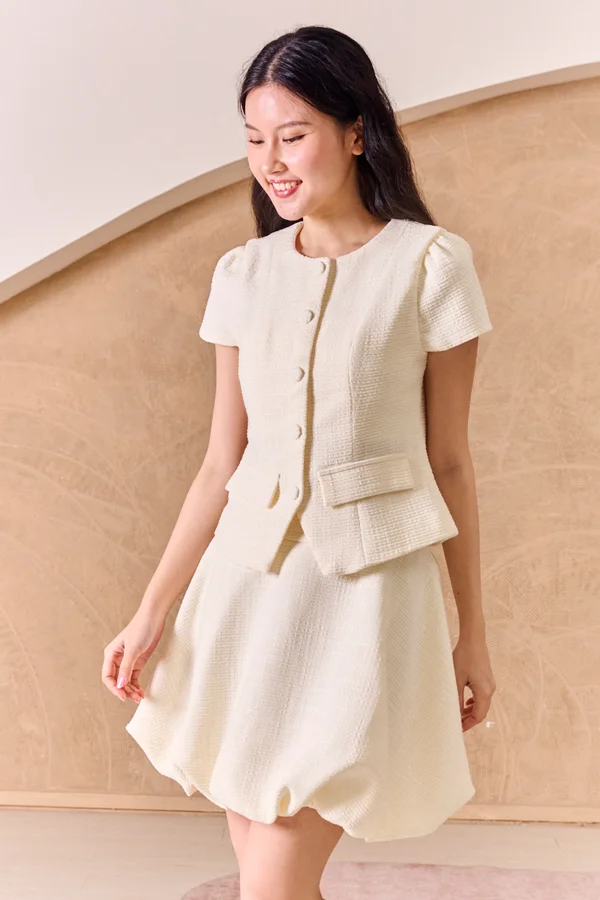 Ivory Luxe Tweed Peplum Waistcoat Top