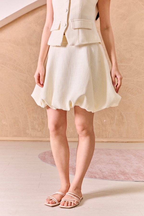 Ivory Luxe Tweed Bubbled Skirt