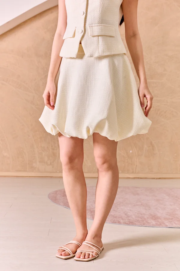 Ivory Luxe Tweed Bubbled Skirt