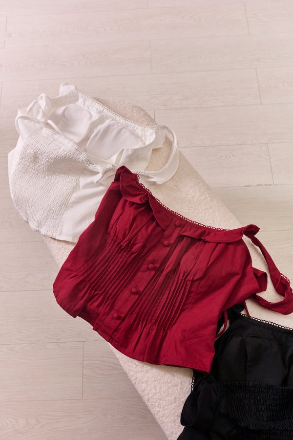 Pintucked Thoughts Padded Top Burgundy Red