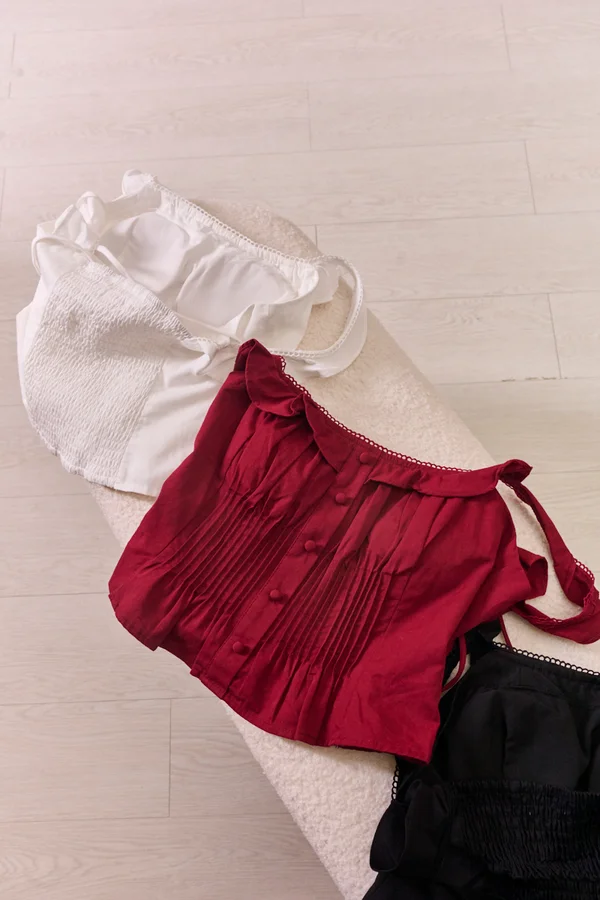 Pintucked Thoughts Padded Top Burgundy Red