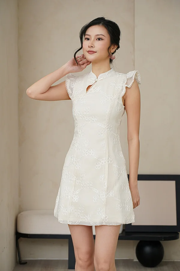 Flutter Flutter Faerie Lace Qipao Dress Cream
