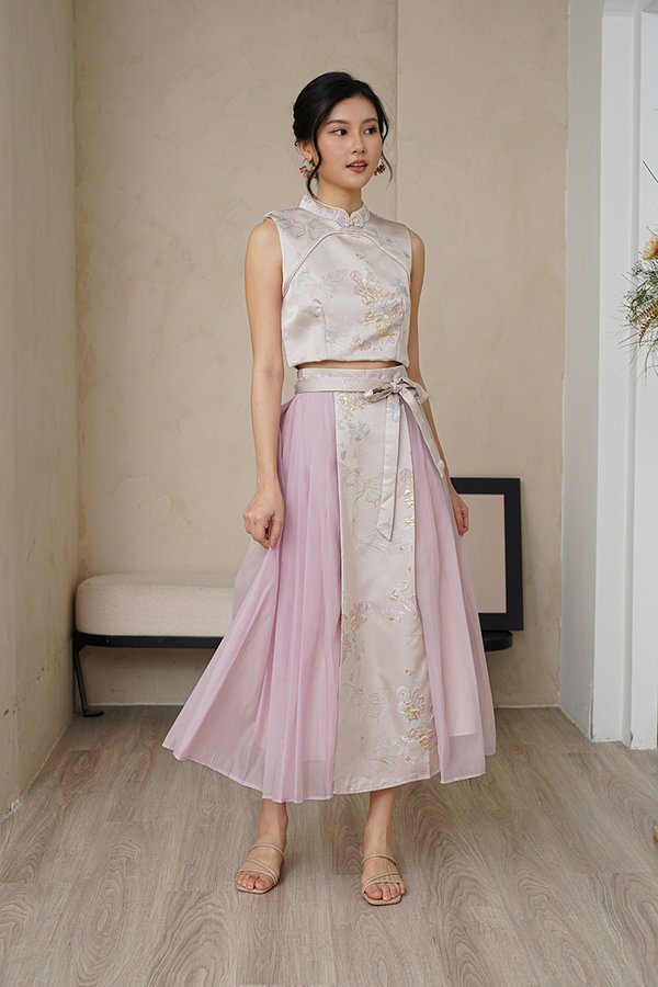 FairyTulle Realm Silk Pleated Horse Face Skirt Pink