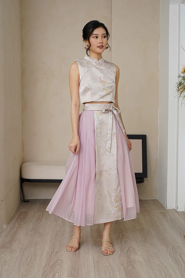 FairyTulle Realm Silk Pleated Horse Face Skirt Pink