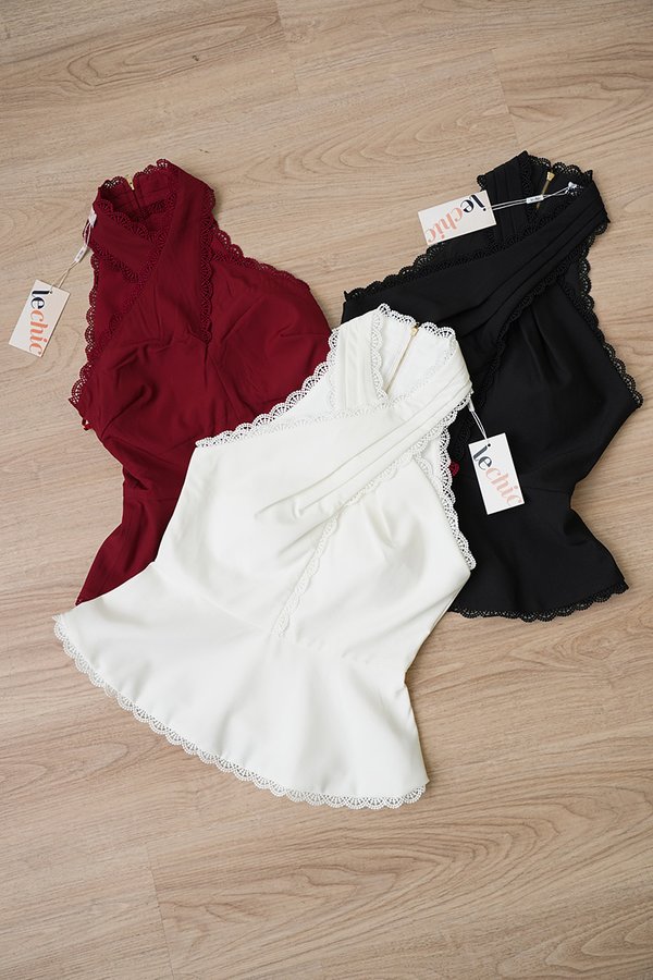 Eyelash Envy Lace Padded Halter Peplum Top White