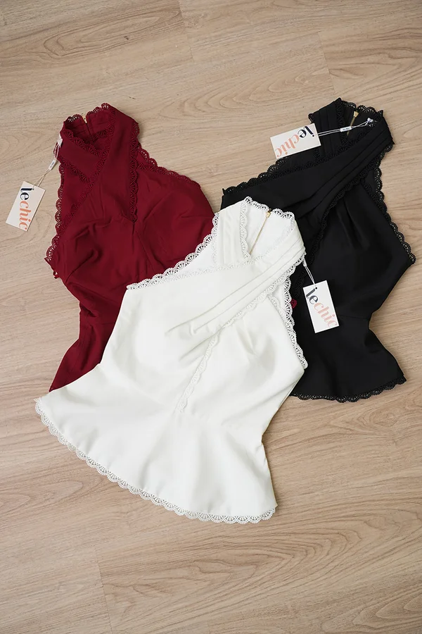 Eyelash Envy Lace Padded Halter Peplum Top White