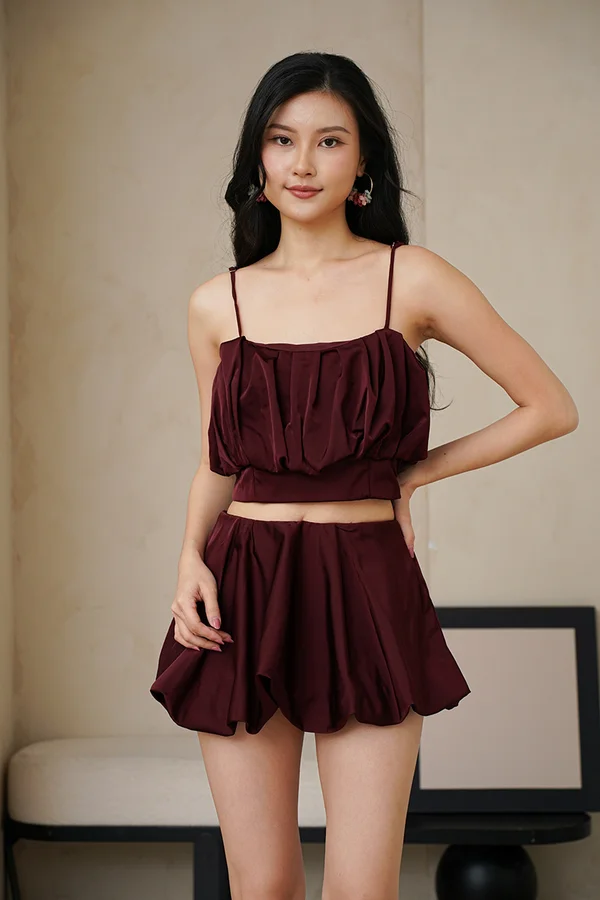 Popping Balloons Pleat Burgundy Crop Top
