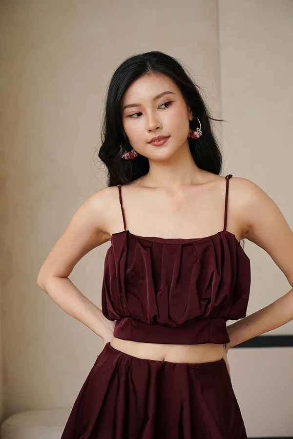 Popping Balloons Pleat Burgundy Crop Top