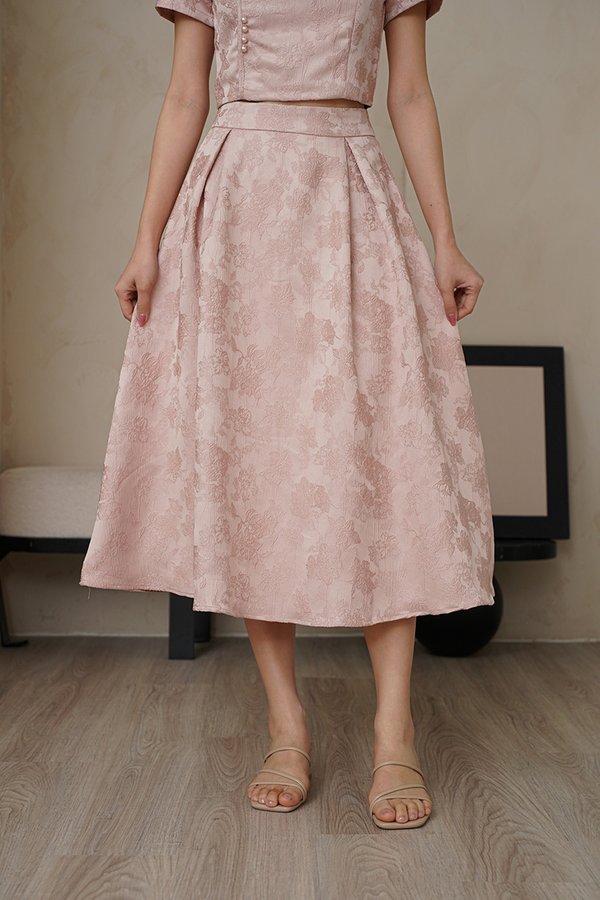 Petals, Poise, Prosper Structured Pleated Midi Skirt Pink