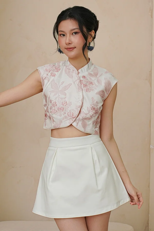 Peony Posh Porcelain Chinoiserie Button Vest Top Pink
