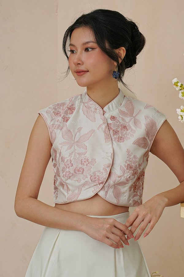 Peony Posh Porcelain Chinoiserie Button Vest Top Pink