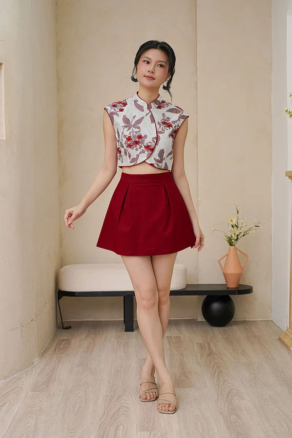 Peony Posh Porcelain Skorts Burgundy Red