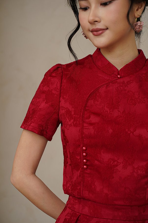 Petals, Poise, Prosper Jacquard Top Burgundy Red