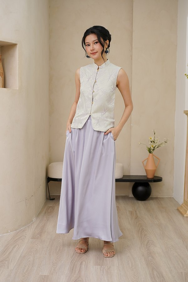Bamboo Leaf Toile Silk Embroidered Vest Hanfu Lilac