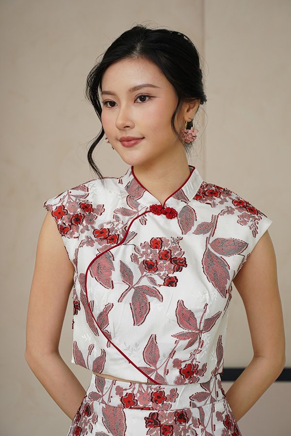 Ichigo Ichie Porcelain Florals Qipao Top Red