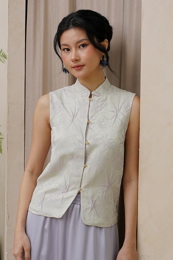 Bamboo Leaf Toile Silk Embroidered Vest Hanfu Lilac