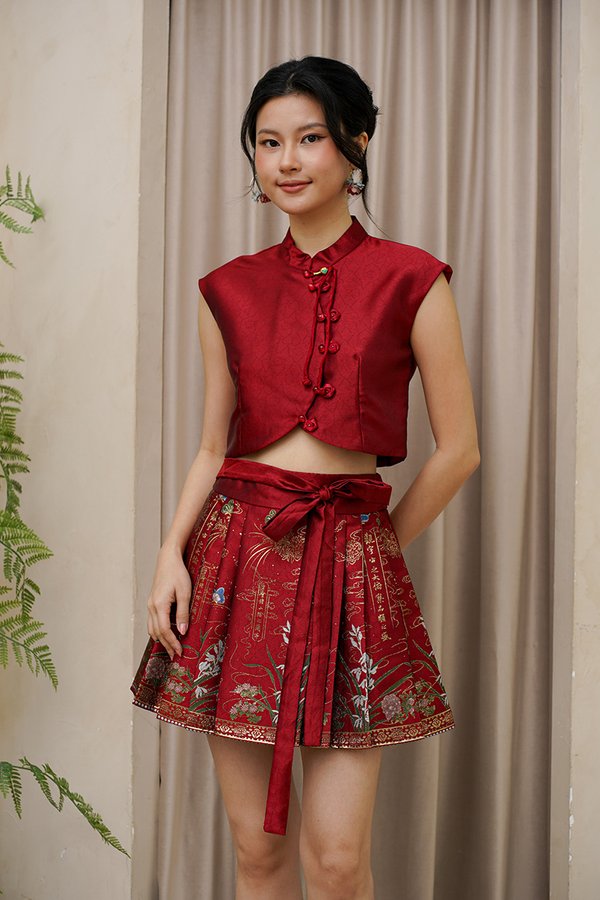 Orient Orchid Pavilion Asymmetric Hanfu Burgundy Red