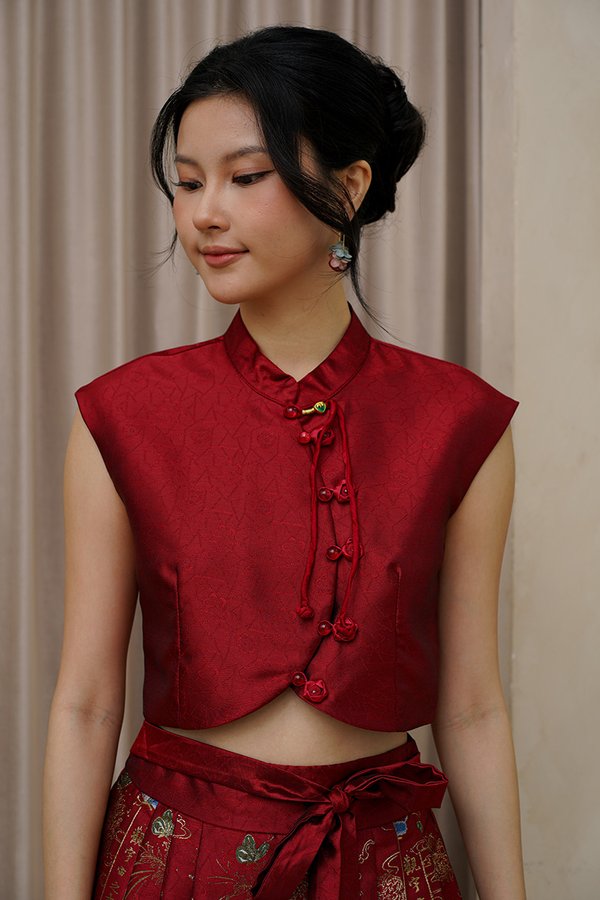Orient Orchid Pavilion Asymmetric Hanfu Burgundy Red