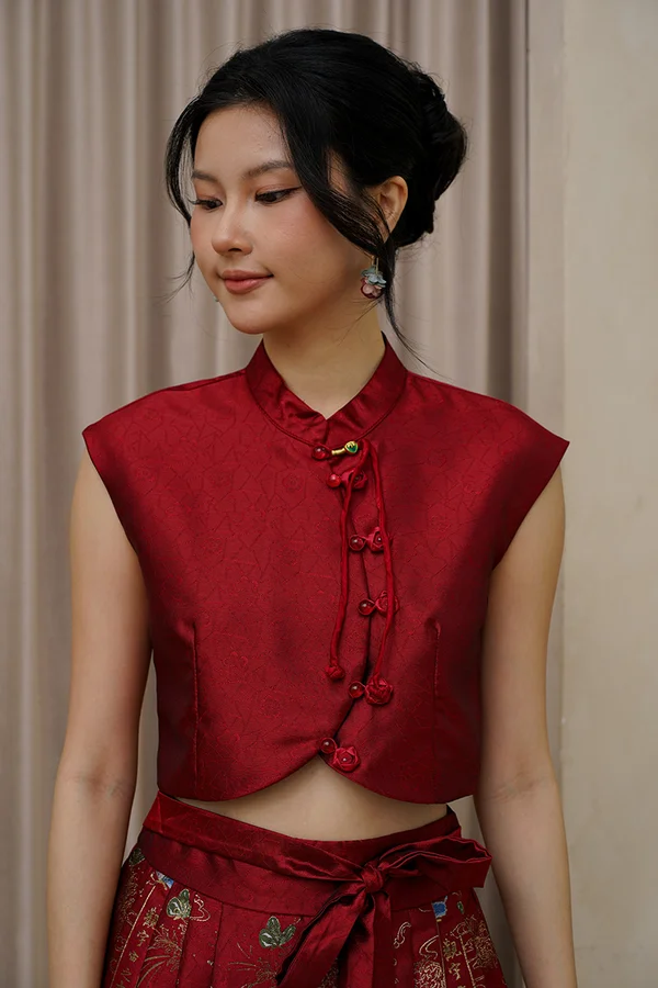 Orient Orchid Pavilion Asymmetric Hanfu Burgundy Red