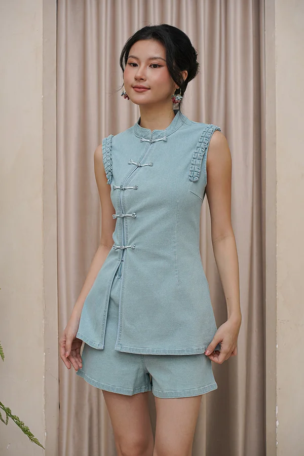 Street Honoured Tradition Denim Qipao Vest Suit Lightwash