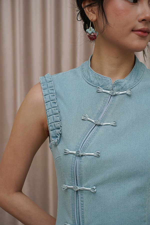 Street Honoured Tradition Denim Qipao Vest Suit Lightwash