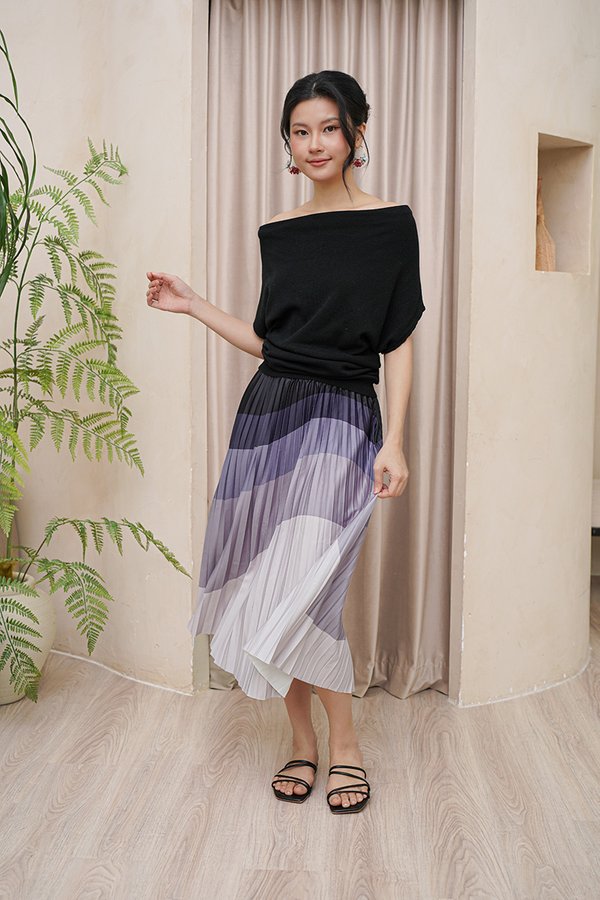 Loosely Held Drapes Cowl Knit Top Black