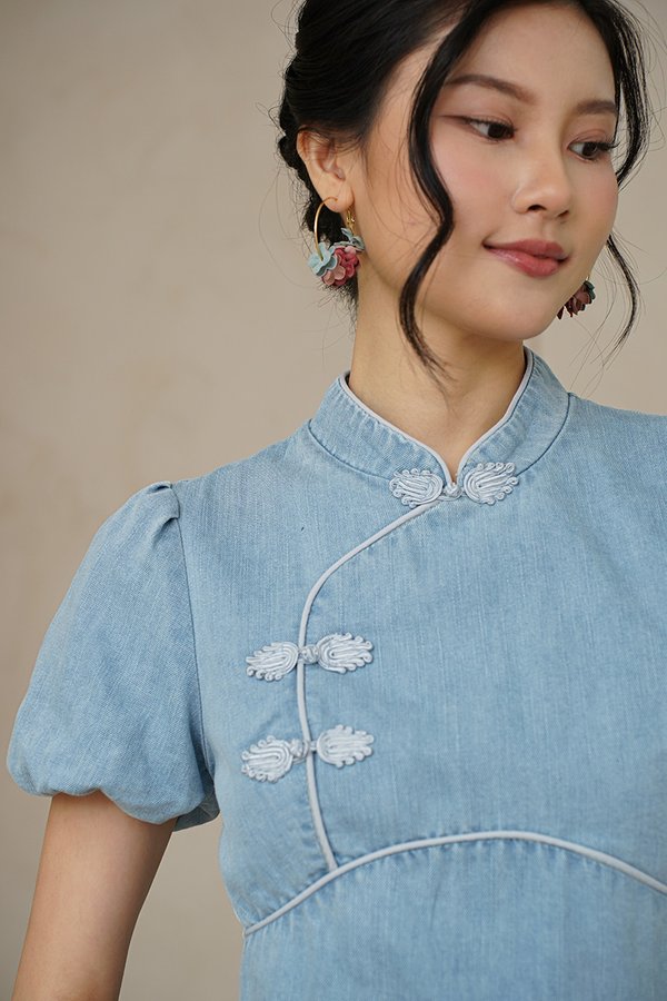 Oriental Jean Express Denim Cheongsam Top Midwash